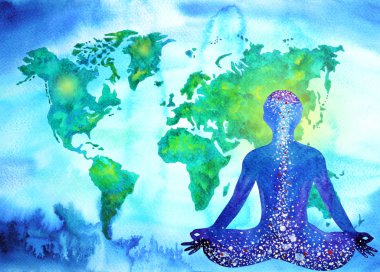 Soyut insan meditasyon çakra evren güç dünya haritası arka plan