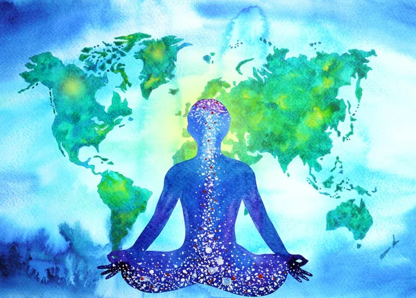 Soyut insan meditasyon çakra evren güç dünya haritası arka plan