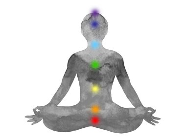 lotus mudra el ile yoga poz, suluboya boyama, soyut aura gücü, doğa desen tasarımı, gökkuşağı çakra işareti