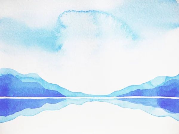 Absztrakt hegyi domb, ég és a víz tér táj, akvarell festés rajz illusztráció tervezés, hatalmas béke hely — Stock Fotó