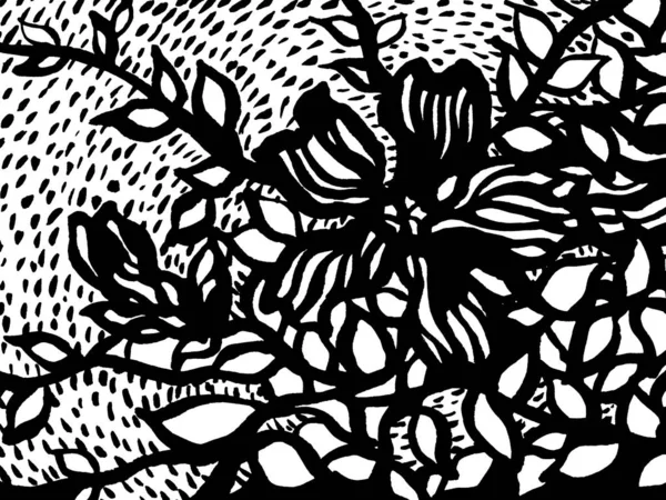 Flor abstracta diseño floral diseño ilustración acuarela pintura, tono blanco y negro — Foto de Stock