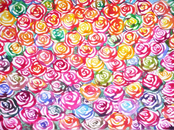Colorato rosa fiore floreale modello sfondo acquerello pittura — Foto Stock