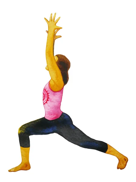 Warrior 1 yoga pose, akvarellmålning Chakra, stark och kraftfull, illustration design — Stockfoto