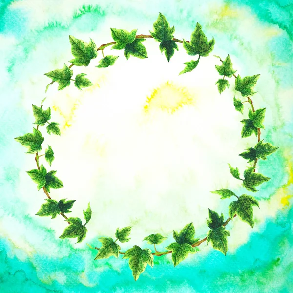 Sarmaşık çiçekli yaprak şablonu çerçevesi suluboya resim tasarımı arka plan düğün davetiyesi dekorasyon sanat deseni