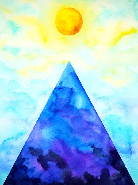 Abstrakcyjny Duchowy Trójkąt Symbol Pełni Słońca Księżyc Sztuka Akwarela Malarstwo — Zdjęcie stockowe