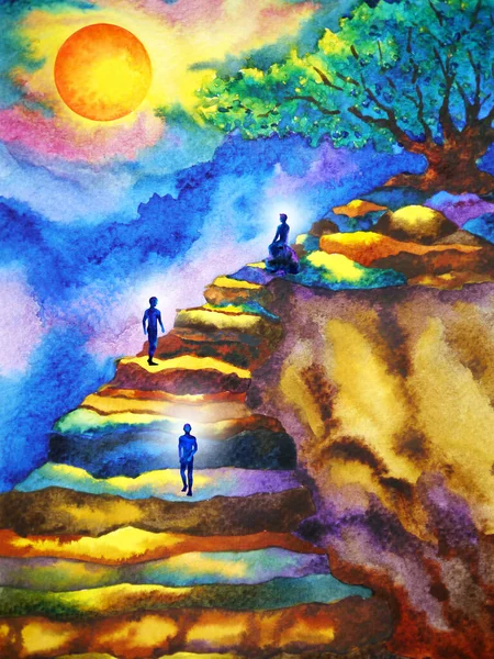Geest Spirituele Menselijke Meditatie Berg Abstracte Kunst Aquarel Schilderen Illustratie — Stockfoto