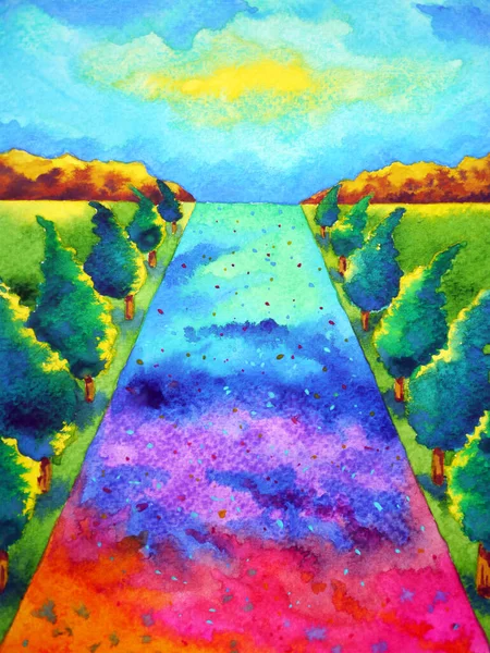 Abstract Bewustzijn Spiritueel Regenboog Pad Reis Aquarel Schilderen Kunst Illustratie — Stockfoto