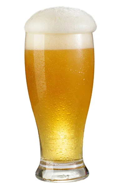 Koude Mok Van Bier Met Schuim Geïsoleerd Witte Achtergrond — Stockfoto