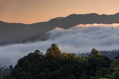 Sis kaplı dağlar erken sabah Mae Hong Son Tayland.