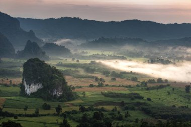 Güneş güzel sahne doğuyor. Phu Lanka, Tayland