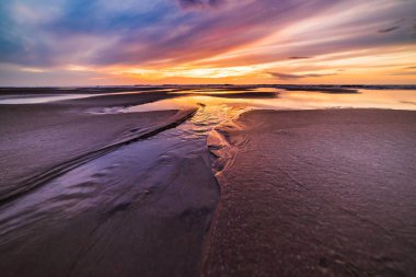 Sahilde güzel altın gün batımı.