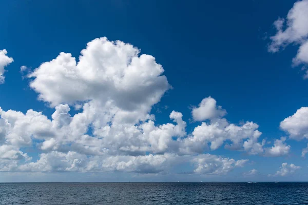 Horký Den Tyrkysové Karibské Moře Modré Oblohy Bílý Cumulus Mrak — Stock fotografie