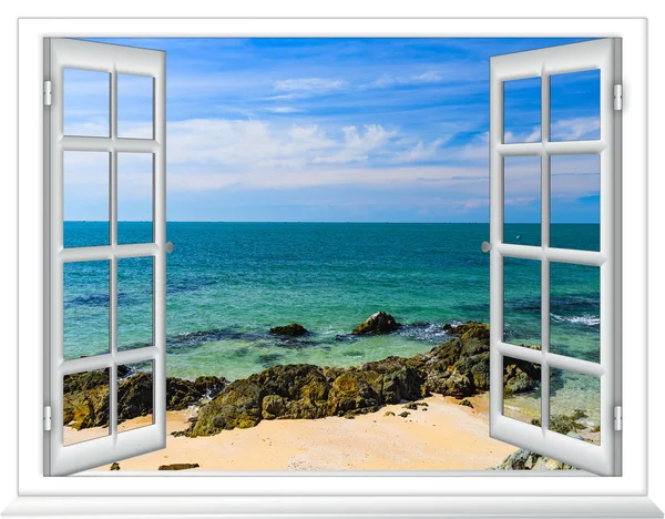 Meerblick Aus Dem Fenster Auf Der Insel Des Sonnigen Sommertages — Stockfoto