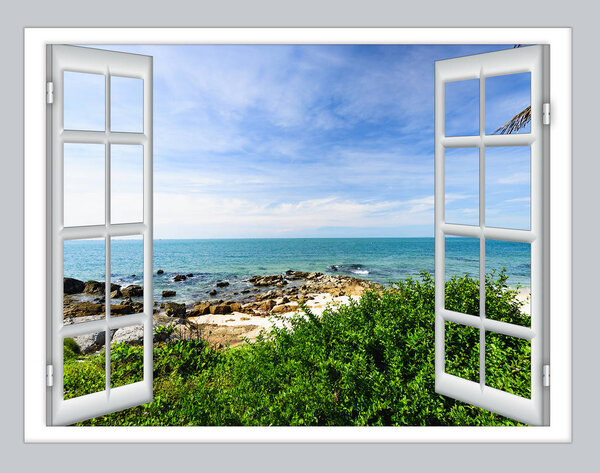 sea view from the window on the island of sunny summer day