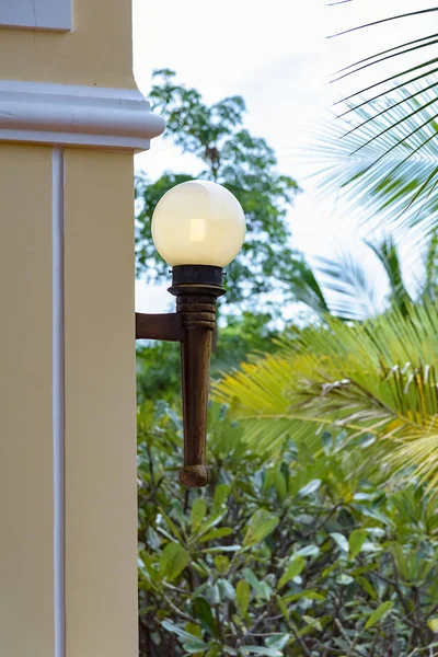 Glass Ball Wooden Handle Retro Street Lamp Hanging Wall — Stock Photo, Image