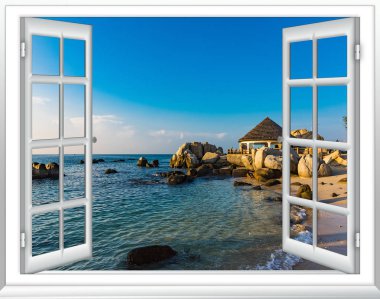 kıyı şeridi deniz resort penceresinden görüntülemek