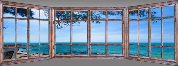 Widok Okna Wybrzeże Nad Morzem — Zdjęcie stockowe