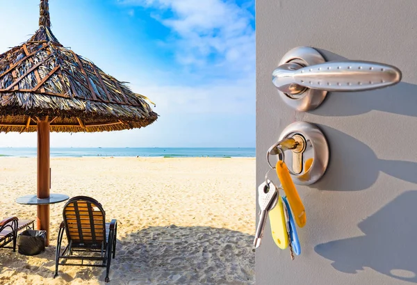 open door with access to the beach view of palms