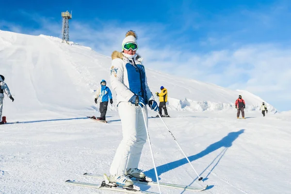 Woman on skis during winter season. — Stock Photo, Image