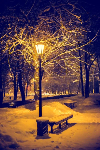 Lanterna noite árvore de neve — Fotografia de Stock