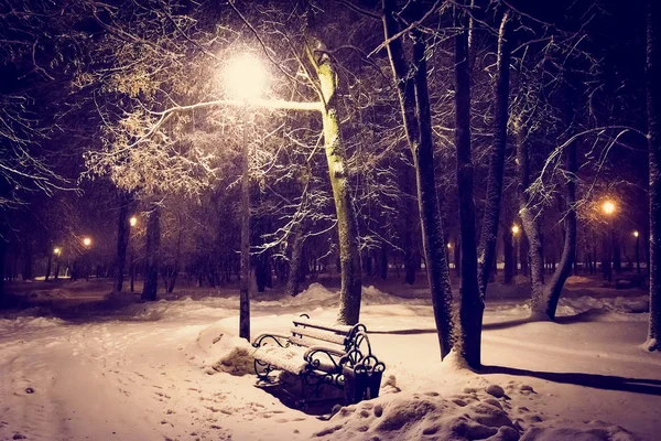 Lanterna noite árvore de neve — Fotografia de Stock