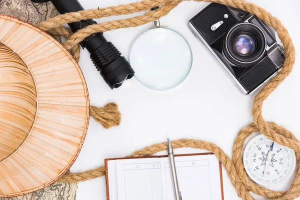 Urlaubsplanung Vorbereitung Von Gegenständen Ist Notwendig Für Abenteuer Und Outdoor — Stockfoto