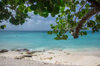 Geminin deniz suyundaki ayak izleri. Karayip Denizi Dominik Cumhuriyeti turkuvaz rengi.