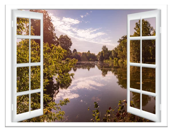 View Window Body Water Tree Summer — Stock Photo, Image