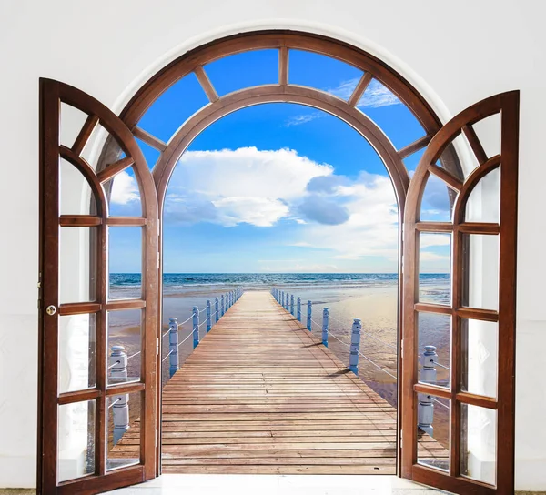 Дверь Открыта Видом Газебо Море Карибского Моря — стоковое фото