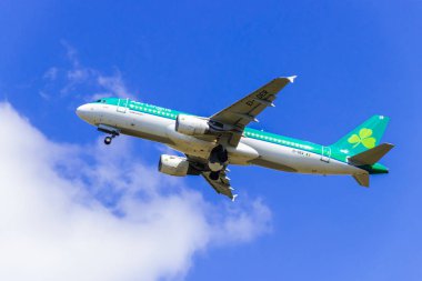 Berlin, Almanya - 7 Temmuz 2018: Arası Aer Lingus, Airbus A320-214 Berlin Tegel havaalanından çıkartıyor. Dar gövdeli jet yolcu uçağı.