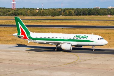 BERLIN, GERMANY - September 7, 2018: Alitalia Airbus A320-214 at Tegel airport in Berlin.