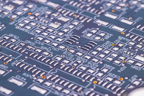 Selective focus of computer motherboard chip and other details. — Stock Photo, Image