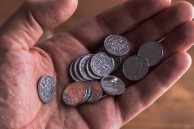 Moldova Cumhuriyeti Sikkeler - Leu bir adamın elinde.