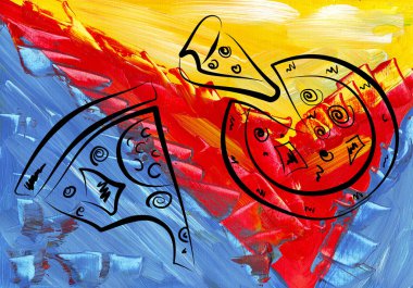 Düz stil üzerinde boyalı arka plan izole simgesi Pizza