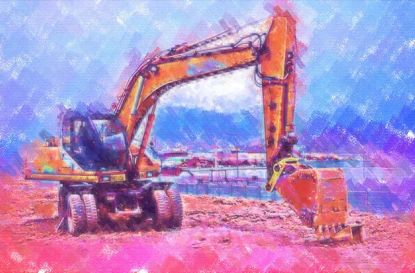 Excavator illustration color art design