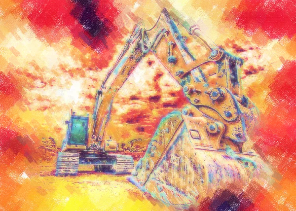 Excavator illustration color art design