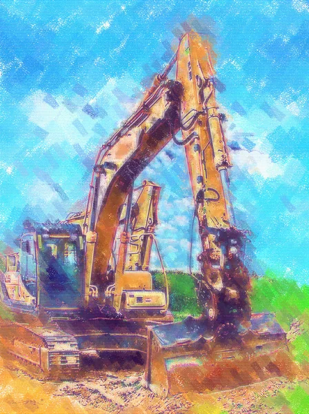 Excavator illustration color art design