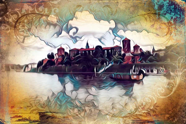 Cidade Velha Krakow Arte Ilustração Retro Vintage — Fotografia de Stock