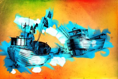 Eski gemi boyalı, petrol sanat illüstrasyon