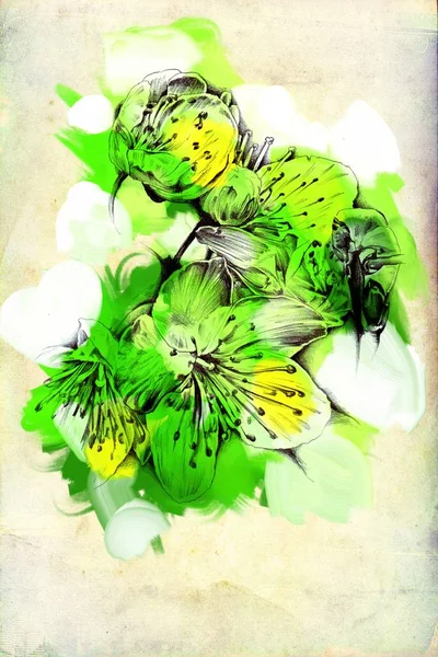 Abstract flowers oils painting art illustration