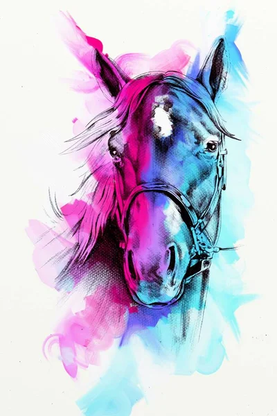 Peinture Huile Originale Cheval Arabe Fin — Photo