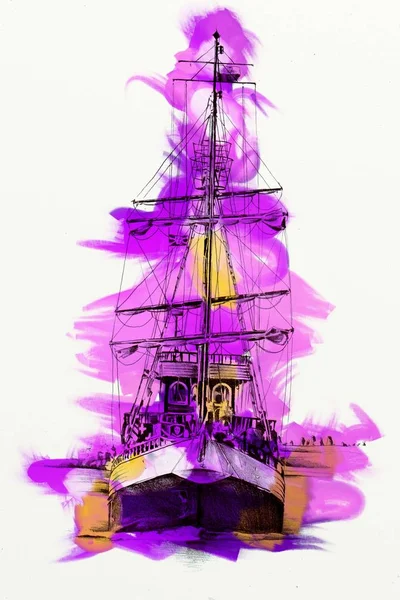 Altes Schiff Bemalt Kunst Illustration — Stockfoto