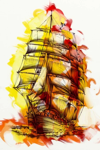 Stary Statek Malowane Ilustracja Oleju — Zdjęcie stockowe