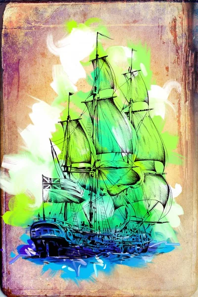 Старий Корабель Намальований Ілюстрація Олійного Мистецтва — стокове фото
