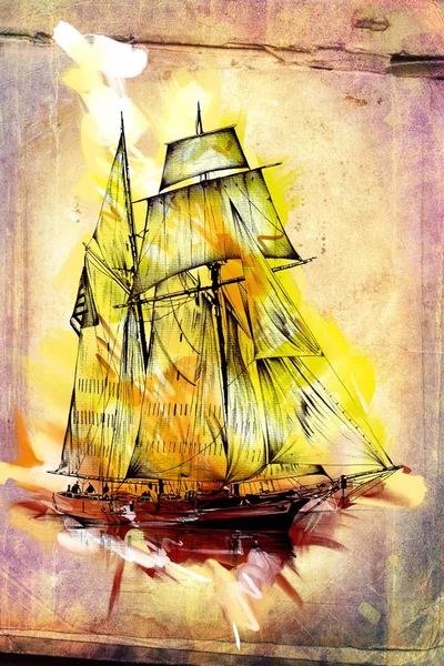 Vecchia Nave Dipinta Olio Arte Illustrazione — Foto Stock