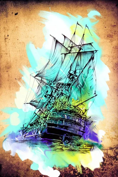Old Ship Painted Oil Art Illustration — Stock Photo, Image