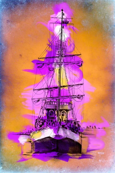 Старий Корабель Намальований Ілюстрація Олійного Мистецтва — стокове фото