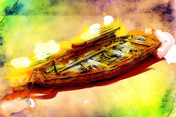 Oude Schip Geschilderd Olie Kunst Illustratie — Stockfoto