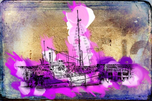 Antiguo Barco Pintado Ilustración Arte Óleo — Foto de Stock