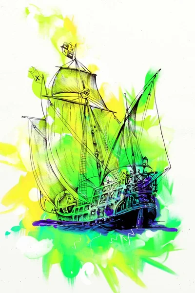 Altes Schiff Bemalt Kunst Illustration — Stockfoto